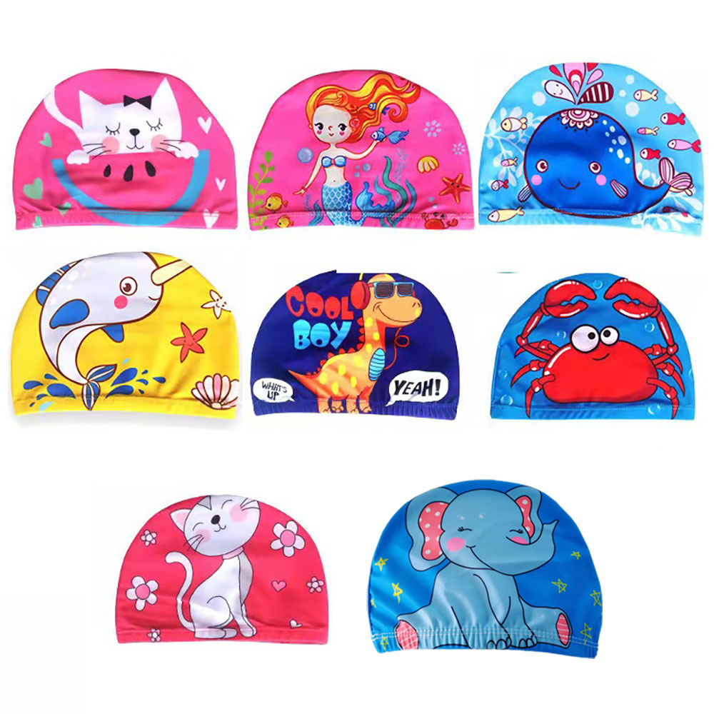 Aquatic Sports Cap - 新しいかわいい漫画子供水泳キャップ漫画防水ベビー耳プロテクターキャリコ水泳キャップパターン子供水泳キャップ