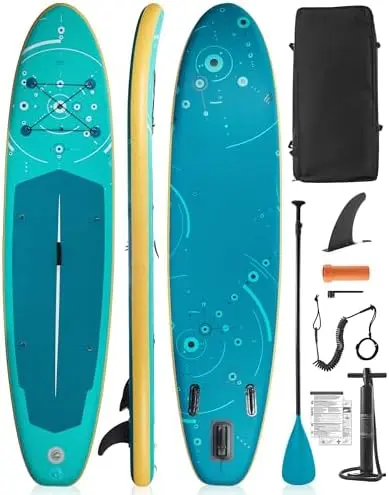 Stand Up Paddle Leash - エクストラワイドインフレータブルスタンドアップパドルボード、取り外し可能なフィン付きSUPボード、フローティングパドル、バックパック、安全リーシュ
