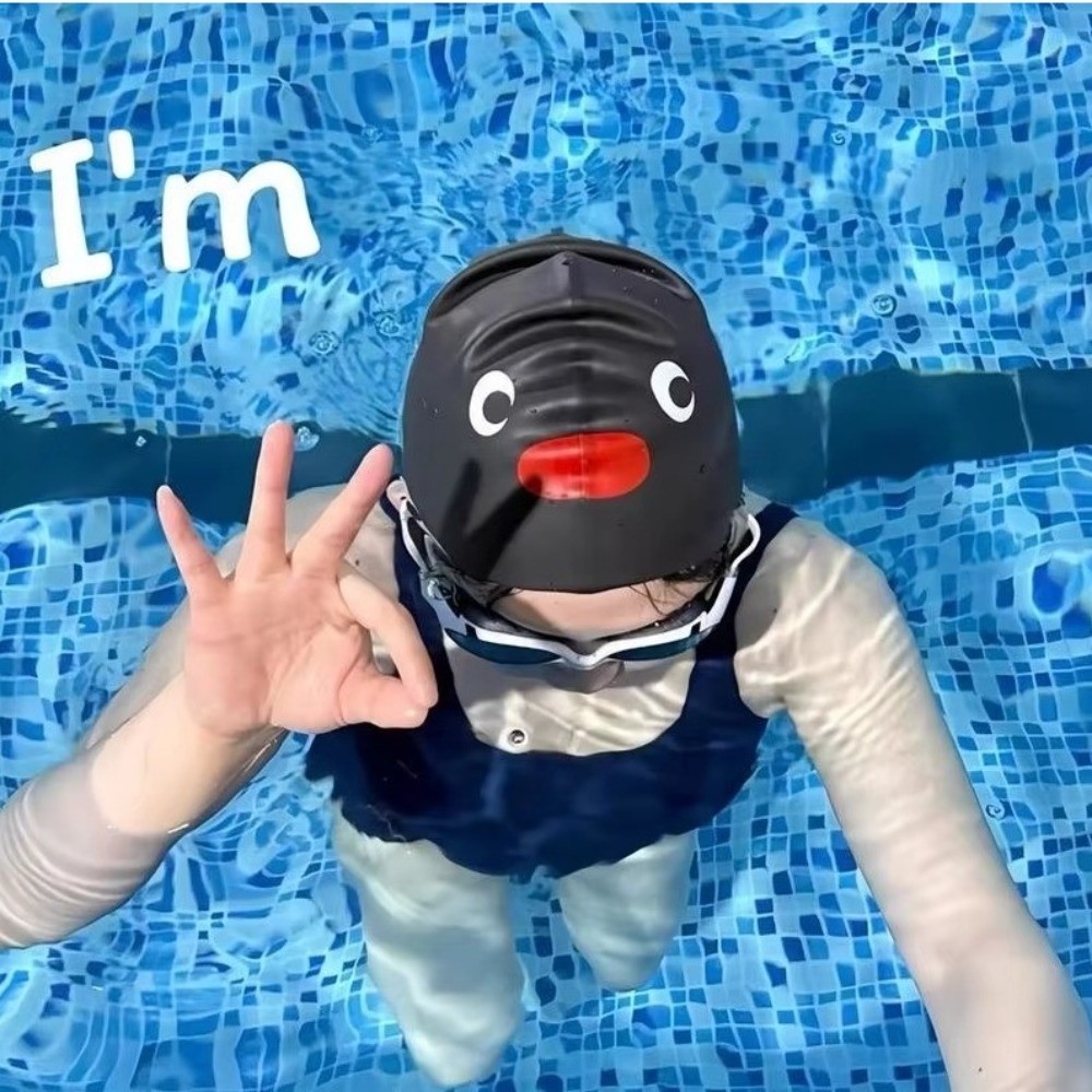 Aquatic Sports Cap - かわいい漫画弾性ペンギン水泳キャップ防水快適な水泳キャップ拡大ノープルヘアシリコーン水泳キャップユニセックス