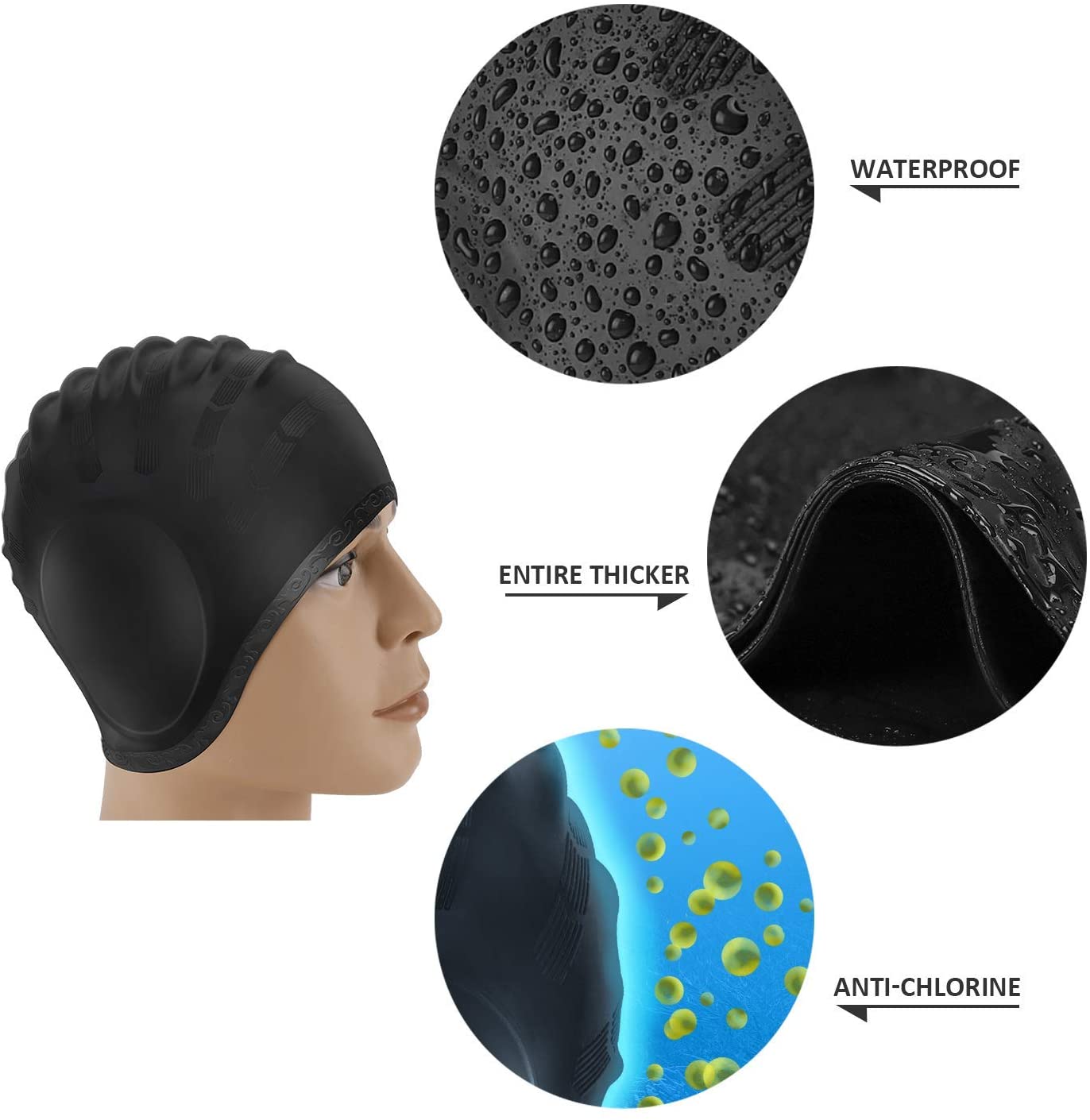 大人水泳キャップ男性女性シリコーンプールキャップ耳保護入浴帽 - Aquatic Sports Cap のレビューと価格