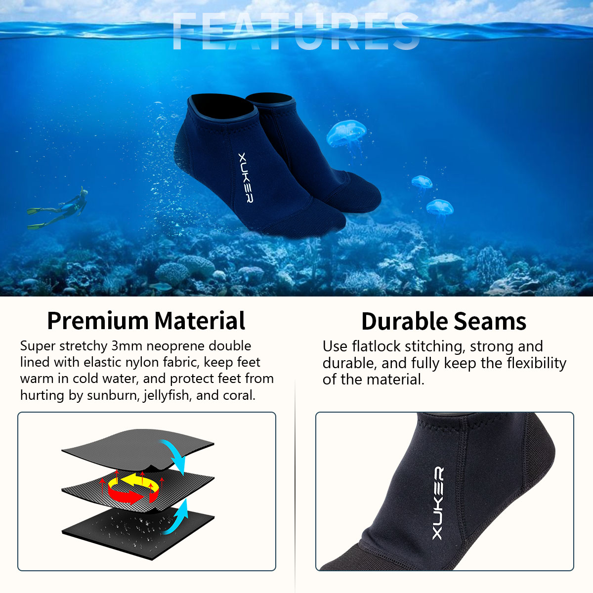 3mm ネオプレン ソックス ビーチ バレーボール ダイビン - Snorkel Dry Top のレビューと価格