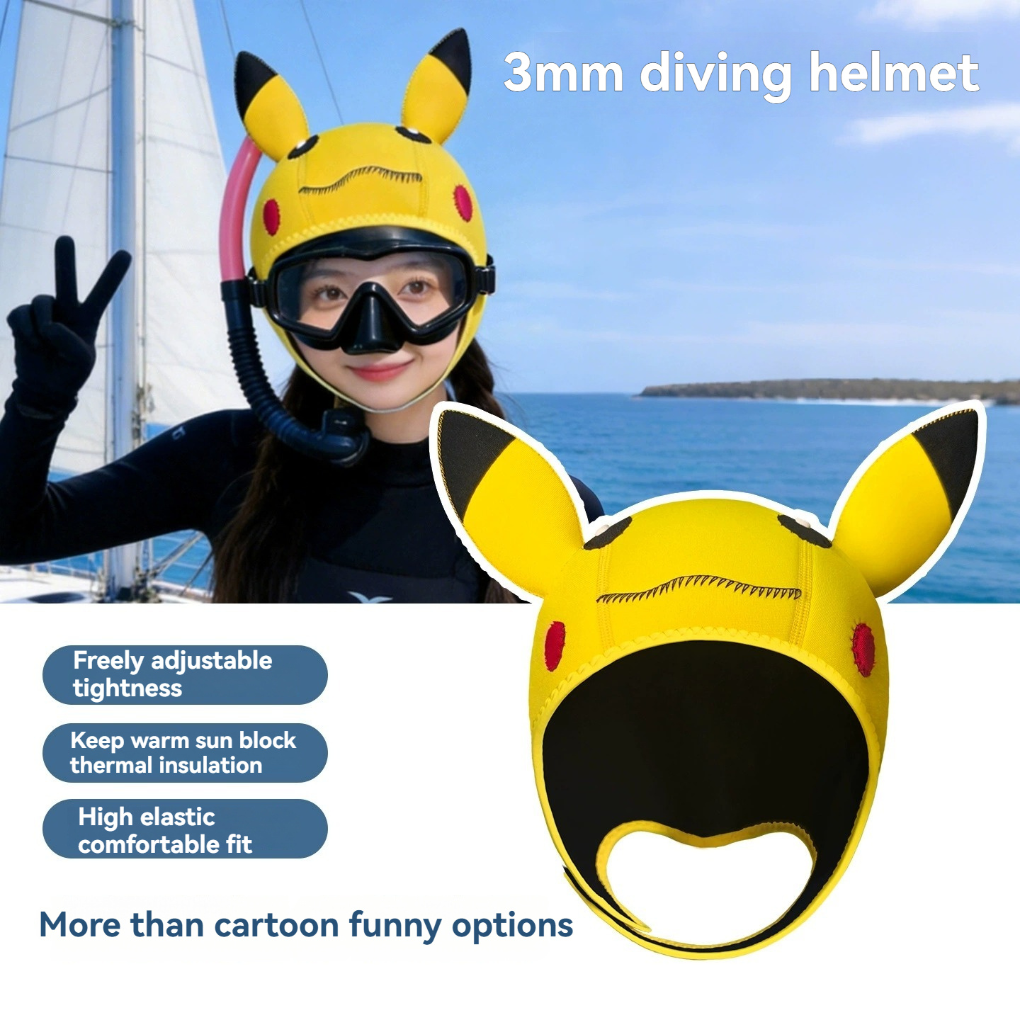 3mm ネオプレン製のかわいい漫画風サーマルダイビングキャッ - Aquatic Sports Cap のレビューと価格
