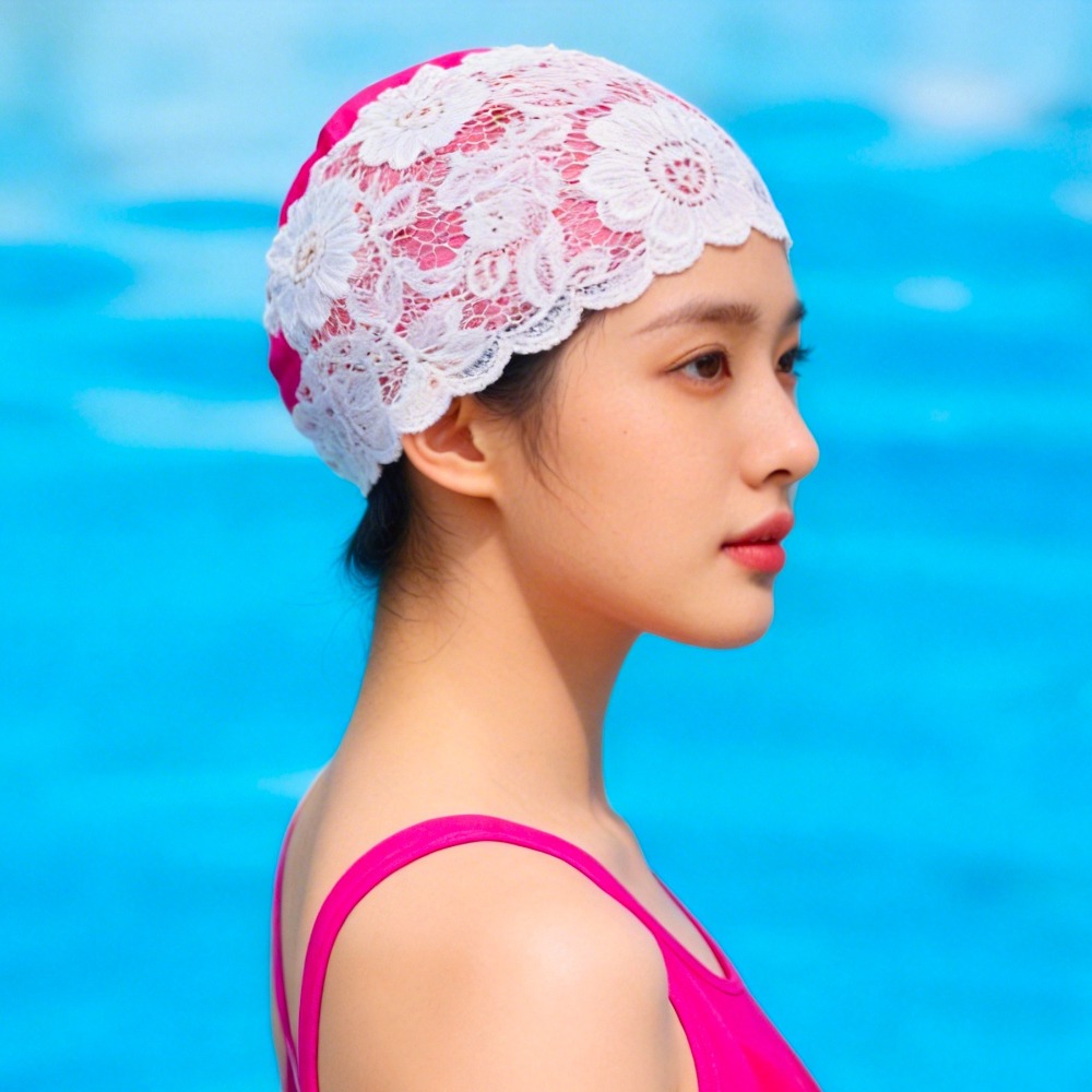 ファッション保護耳レース水泳キャップロングヘア防水女性水泳キ - Aquatic Sports Cap のレビューと価格