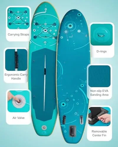 エクストラワイドインフレータブルスタンドアップパドルボード、 - Stand Up Paddle Leash のレビューと価格